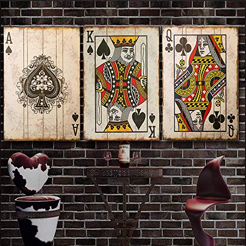 NFXOC Wandkunst Bar Pub Dekoration Home Design Bilder Wanddekoration Spielkarten Vintage Poker Leinwand Poster Und Drucke (50x70cm) 3pcs Rahmenlos von NFXOC