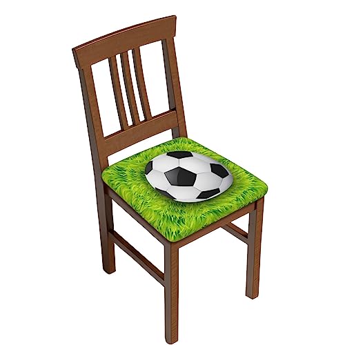 NGANOH Stuhlkissen, Motiv: Fußball auf Gras, Stuhlkissen, Sitzpolster für Esszimmerstühle, für drinnen und draußen, für Wohnzimmer, Terrasse, Auto, Büro und mehr von NGANOH