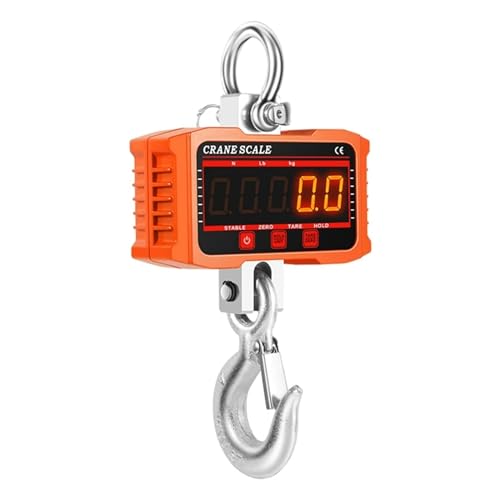 Digitale Kranwaage, 1000 kg Digitale Elektronische Waage Hochpräzise Tragbare Hängende LED-Anzeige Industriekranwaage Metallwaage(Orange) von NGBFF