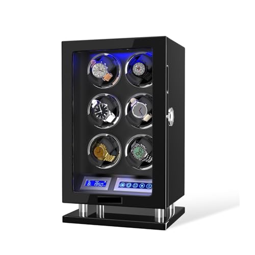 Mini Tresor, Automatischer Uhrenbewer for Entsperren Per Finrabdruck Mit 3/4/6/8/12 Steckplätzen, Touchscreen-Fernbedienung, Uhren-Safe(6 Winders) von NGBFF