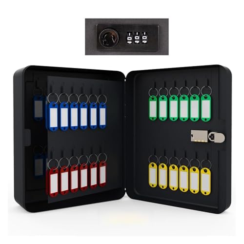 Mini Tresor, Sichere Aufbewahrungsbox mit Mehreren Schlüsseln, Kombinations-/Schlüsselschloss, Ersatz-Autoschlüssel-Organizer-Box for den Einsatz im Home Office Factory Store(48keys-Black-Code) von NGBFF