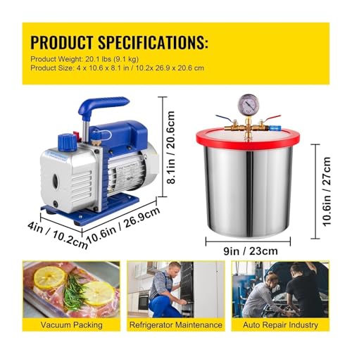 NGBFF 3CFM 4CFM Kältemittel-Vakuumpumpe mit 1,5–5 Gallonen Vakuumkammer-Entgasung for Haushaltsklimatisierung, automatische Wartung(4CFM 3Gallon) von NGBFF