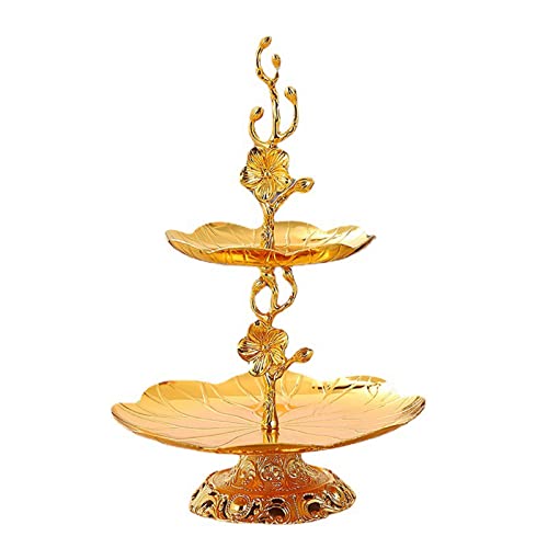 NGCG for Creative Fruit Dessert Plate Snacks Serving Tray Wedding Birthday Party Cake Plate Stand Golden Double Layer Sweets Fruit Dessert Stand and Trays for Table Wedding Tiered von NGCG