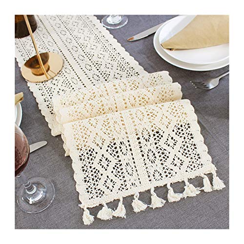 NGHSDO TischläUfer Hohl Spitze Tischläufer Quasten Beige Baumwolle Hochzeit Dekor Tischdecke Romanze Tischabdeckung Kaffeeläufer TischläUfer FrüHling Modern (Size : 24x140cm) von NGHSDO