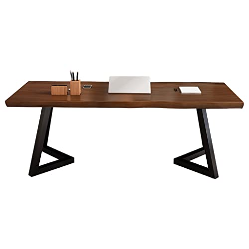 NGKEC Büroschreibtisch, moderner, minimalistischer Büro-Computertisch aus massivem Holz, mit unregelmäßigen Tischbeinen aus Schmiedeeisen, geeignet für Arbeitszimmer/Besprechungsraum von NGKEC