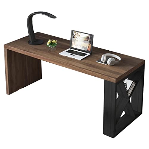 NGKEC Einfacher Computertisch aus Massivholz, Schreibtisch mit schmiedeeisernem Bücherregal, persönlicher Arbeitstisch, einfach zu montieren von NGKEC