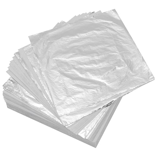 NGOSUET 500 Blätter 14 x 14cm Silberfolie zum Basteln, Blattsilber Imitation Blatt, Alu Bastelfolie Bastelpapier für Kunst Projekt Handwerk Dekoration, Vergoldung Handwerk, DIY Kreation (Silber) von NGOSUET