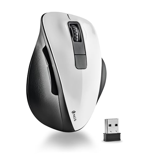 NGS Bow White - Kabellose Maus RF 2.4Ghz, Kabellose optische Maus 800/1200/1600dpi für Computer, Scroll + 5 Tasten, ergonomisch (Rechtshänder), Weiß von NGS