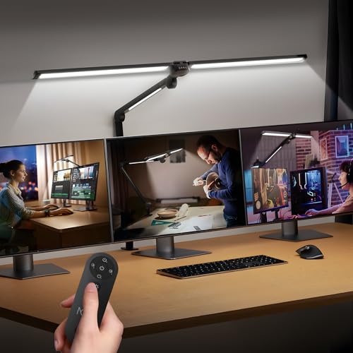 NGTeco LED Schreibtischlampe mit 3 Lichtleisten, 39,3 Zoll dimmbare Arbeitsplatzlampe, Augenfreundliche Tischleuchte mit verstellbarem Schwenkarm, 1500LM ultrabright Architektenlampe mit Fernbedienung von NGTeco
