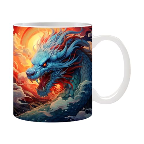 NGUMMS Drachen-Keramikbecher - 2024 Drachenmuster Keramik-Sternzeichen-Geschenk | 11oz Sternzeichen-Geschenktasse zum Jahr des Drachen 2024 für Frauen und Männer, Kaffee-Milch-Tee-Liebhaber von NGUMMS