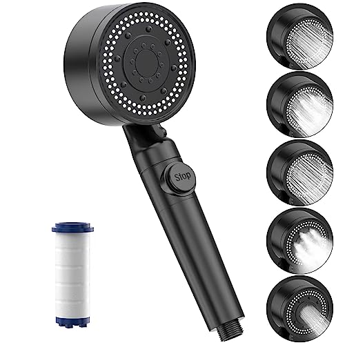 Duschkopf, Duschkopf mit Filter, Wassersparender Duschkopf, Handbrause mit 5 Strahlarten, Druckerhöhende Duschbrause mit Filterbaumwollkern, Schwarz Duschkopf, Duschkopf mit Filter, Wassersparender Duschkopf, Handbrause mit 5 Strahlarten, Druckerhöhende Duschbrause mit Filterbaumwollkern, Schwarz von NGUUIQC