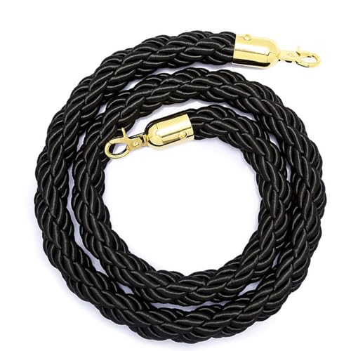 Absperrseil zur Kontrolle von Menschenmengen, 1/1.5/2/2.5/3meter Golden Stanchion Rope Queue Barrier,Crowd Control,Braided Hemp for Divider(Black,1meter) von NHEISSCF