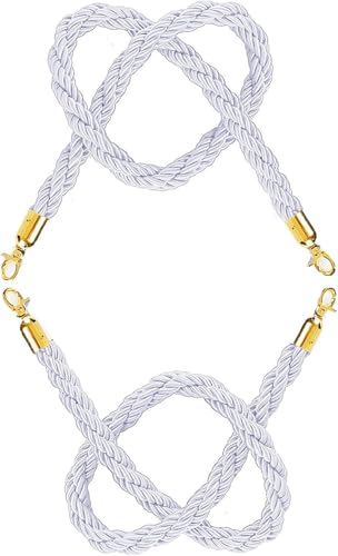 Absperrseil zur Kontrolle von Menschenmengen, 2 Pack White Nylon Barrier Rope with Golden Plated Clips, Twisted Stanchion for Restaurants/Hotel(100cm/3.3ft) von NHEISSCF