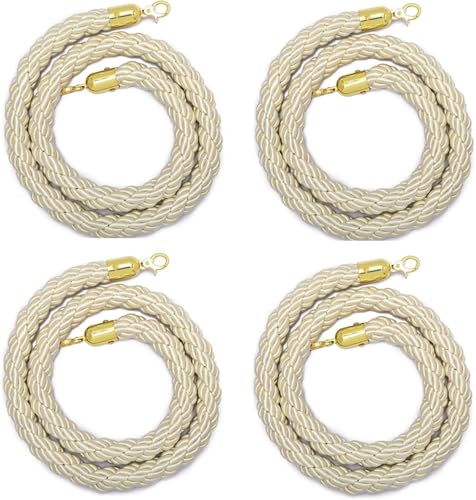 Absperrseil zur Kontrolle von Menschenmengen, 4 Pack Barrier Stanchion Twisted for Weddings/Party/Concert Venues, Braided, Stainless Steel Snap(Gold Hook,2m/6.6ft) von NHEISSCF