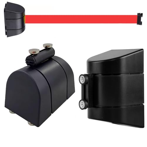 Einziehbare Warteschlangen-Gurtbarriere zur Wandmo Magnetische einziehbare Wandbarriere, herausziehbarer Warteschlangengurt, Sicherheitsband, Absperrband, 2/3/5/10 m(Black,2 Meter) von NHEISSCF