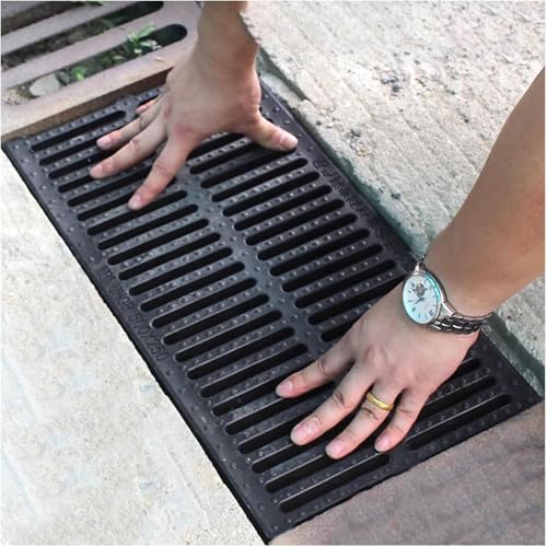 NHJREO 1 quadratisches Kanal-Entwässerungsgitter for Hof, Garten, Terrasse und Pool – rostfreie Harzabdeckung for schnellen Wasserablauf(50cmx20cmx3cm) von NHJREO