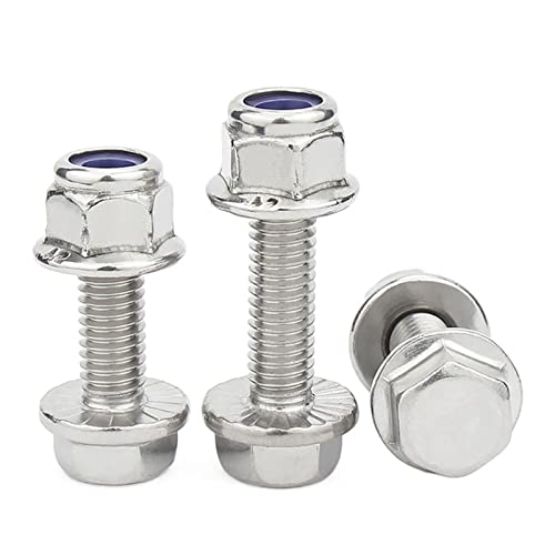 Doppelkopfschraube Sechskantschrauben- und Muttern-Set, Innensechskantkappe, Außensechskant-Flanschschraube aus Edelstahl 304, Kombination aus Nylon-Sicherungsmuttern(M6 x8) von NHJSDLLMNZ
