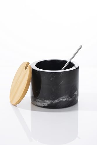 NHKRTE Marmor-Zuckerdose mit Deckel und Löffel, Zuckerbehälter, 325 ml, Zuckerspender, handgefertigt aus natürlichem Marmor, glatte Innenseite (schwarz) von NHKRTE