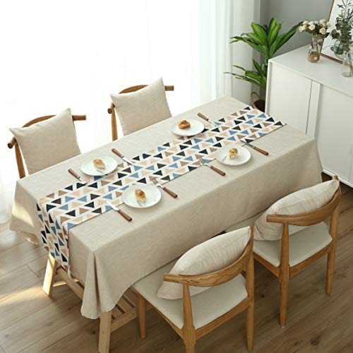 NHOMY Baumwoll-Leinen-Tischdecke, reine Farbe, Tischdecke für Küchentischdecken, rechteckige dekorative Tischdecke, 130 x 180 cm (beigefarbener Stoffläufer, 130 x 220 cm) von NHOMY