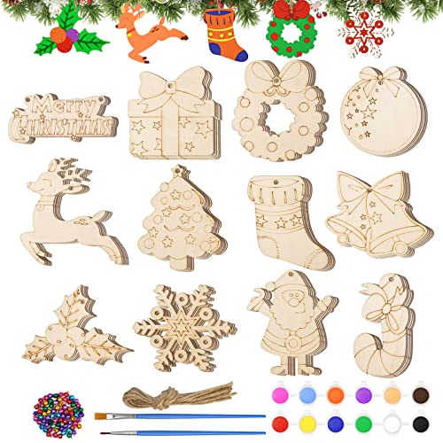 NHOWIN 60 Stück Basteln Weihnachten-12 Verschiedene Formen DIY Bastelset Weihnachten Mit Farbfarben, Pinseln, Juteschnur&Glocke, Christbaumschmuck Holz Deko Weihnachten Geschenkanhänger Weihnachten NHOWIN 60 Stück Basteln Weihnachten-12 Verschiedene Formen DIY Bastelset Weihnachten Mit Farbfarben, Pinseln, Juteschnur&Glocke, Christbaumschmuck Holz Deko Weihnachten Geschenkanhänger Weihnachten von NHOWIN