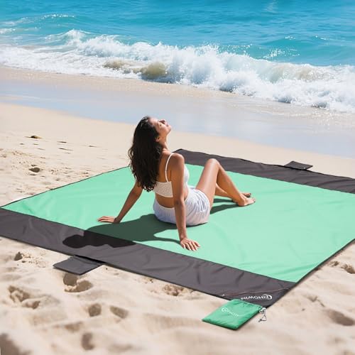NHOWIN Strandmatte Stranddecke Sandfrei Wasserdicht, Super Groß 210 x 200cm Picknickdecke with 3 Reißverschlusstasche, 0.36kg Ultraleicht & Tragbar Stranddecke für Strand, Campen, Picknick (Mintgrün) NHOWIN Strandmatte Stranddecke Sandfrei Wasserdicht, Super Groß 210 x 200cm Picknickdecke with 3 Reißverschlusstasche, 0.36kg Ultraleicht & Tragbar Stranddecke für Strand, Campen, Picknick (Mintgrün) von NHOWIN