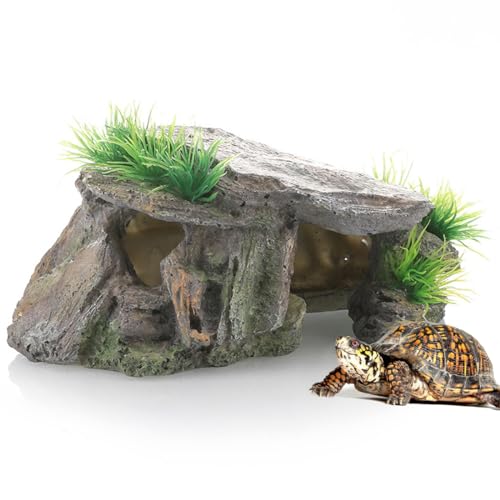 NHPY 1 Artikel Schildkröten Erde Reptilienbox Unterschlupf Terrarium Versteck Höhlen Schildkröte Rampe Basking Platform Habitat Dekor Befeuchten Verstecken Höhle Harz Rock Schildkröten Terrarium von NHPY