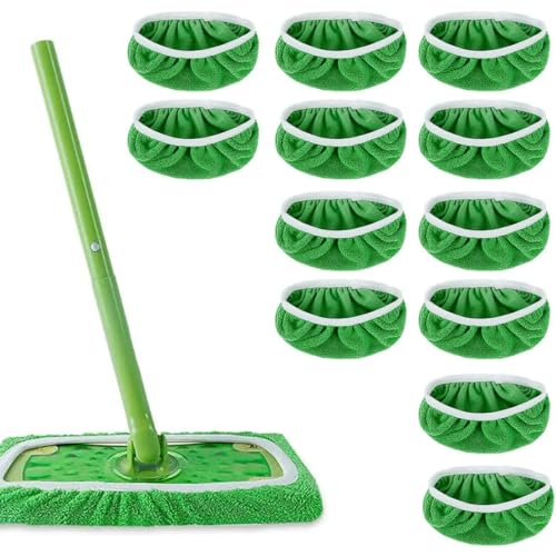 NHPY 12 Stück Tücher Wiederverwendbare Für Swiffer Sweeper Mop, Mehrweg Für Swiffer Flachmopptuch, 25.4 * 11.5Cm Schmutzaufnahme Trockene Bodentücher Ersatzbezug Für Nass- Und Trockengebrauch(Grün) von NHPY