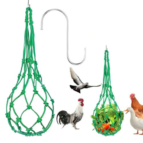 NHPY 2 Stück Futterautomat hühner,Hühner Spielzeug,hühner futterautomat,Hähnchen Futterautomat Fütterungs Netzbeutel Huhn Gemüsehalter,Zubehör Spieß Obst Feeder für Enten Gänse Vögel von NHPY