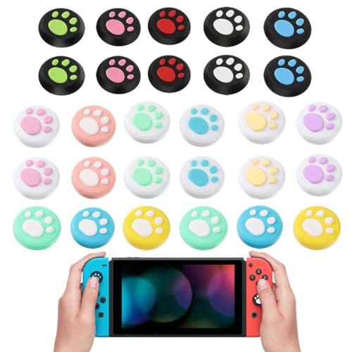 NHPY 28 Stück Katzenpfotenform Daumengriffkappen fur Switch Joystick Kappen Weiche Silikon-Joystick-Abdeckung, Kompatibel mit Nintendo Switch/OLED/Switch Lite von NHPY