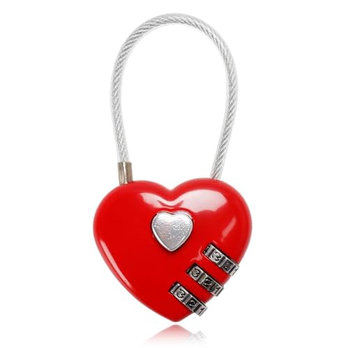 3 Stellig Vorhängeschloss Drahtseil Zahlenschloss schloss kabelschloss roller schloss skischloss ski schloss für e scooter Mini Kofferschloss Spindschloss Padlock Gepäckschloss(Rot) von NHQZ