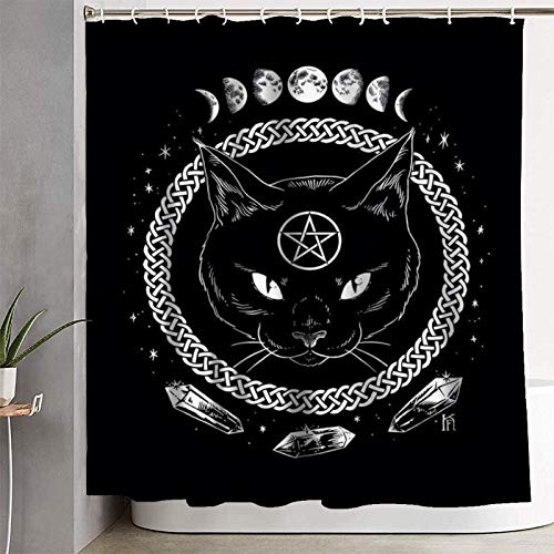 Duschvorhang, Tier, Katze, Pentagramm, schwarz, langlebig, Badezimmer-Vorhänge, 200 x 180 cm von NHSY
