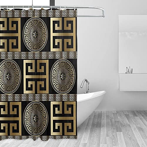 NHSY Duschvorhang Schwarzer Hintergrund Goldenes Muster Duschvorhang mit goldenem griechischen Schlüssel Langer Duschvorhang Badezimmer Trennwand,200X180cm von NHSY