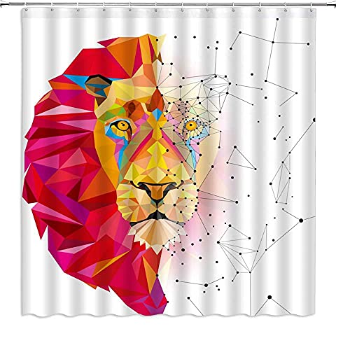 Duschvorhang Löwe abstrakter Stereo-Farbkopf Tiere geometrisch gemustert Mosaik 178 x 177,8 cm Polyesterstoff Badezimmer von NHSY