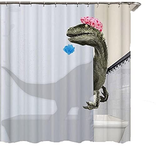 Lustige Duschvorhänge Badezimmer Vorhang mit Haken Dekor Wasserdicht Tier 3D Bad Kreative Persönlichkeit Duschvorhang Dinosaurier 180x180cm von NHSY