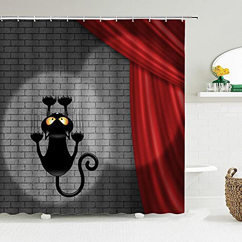 Lustige Duschvorhänge Badezimmer Vorhang mit Haken Dekor Wasserdicht Tier 3D Bad Kreative Persönlichkeit Duschvorhang - Schwarz_Katze_1_200x180cm von NHSY