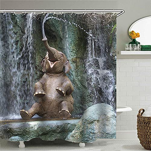 Lustiger Duschvorhang für Badezimmer, mit Haken, Dekoration, wasserdicht, Tiermotiv, 3D-Baby_Elefant_180 x 180 cm von NHSY