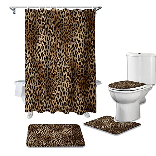 NHSY Duschvorhang-Set mit Leopardenmuster, wasserdicht, 4 Stück von NHSY
