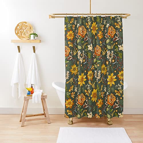 NHSY Duschvorhanghaken im Vintage-Stil, Boho-Retro-Rosen, Blumen, Orange und Grün, funktionieren reibungslos und geeignet für alle Badezimmer von NHSY