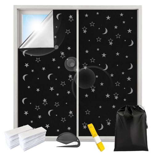 Fenster Verdunkelung 2m x 1,45m, Star Moon Style Dachfenster Verdunkelung Innen Sonnenschutz Fenster Ohne Bohren,Verdunkelungsfolie Thermofolie Meterware für Schlafzimmer von NHTJTHE