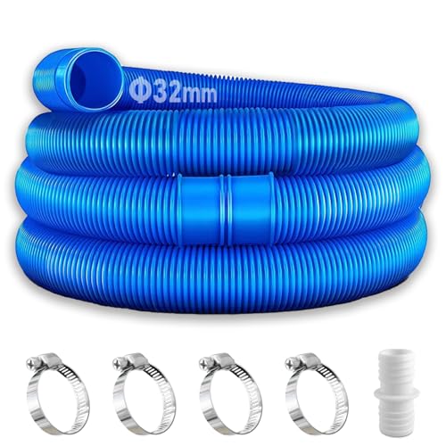 NHTJTHE 2 Stück Blau Poolschlauch 32mm für Poolpumpen mit 4 Stück Sicherungsclip Und 1 Stück schlauchverbinder,150cm Schwimmbadschlauch 32mm,Für Filterpumpe und Schwimmbad von NHTJTHE