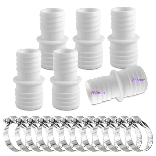 YJSDDNTY 6pcs Schlauchverbinder 32mm auf 38mm Ø Set mit 12 Schlauchschellen-Poolschlauch Adapter-Schlauchadapter-Doppelschlauchtülle von NHTJTHE