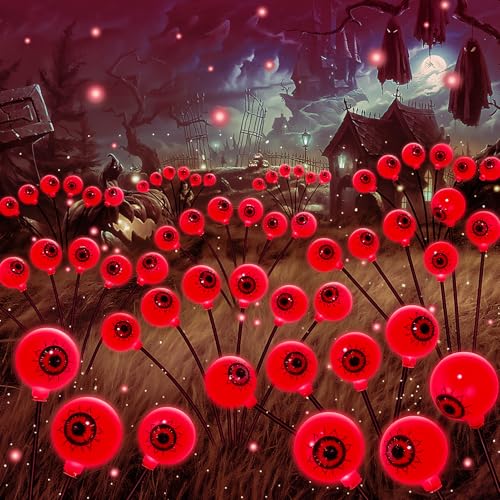NHYDZSZ 2 Stück Halloween Deko Outdoor, 16 Halloween Augapfel Gartenlichter, Solar Gartenlichter, IP65 Wasserdicht Deko Lichterkette für Außen Garten,Terrasse,Hof Garten,Spukhäuser und Party(Rot) von NHYDZSZ