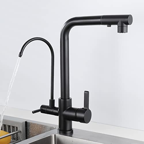 3-Wege-Küchenhähne mit Traktionspray, Messing Multifunktion Küchenarmatur 3 in 1 Tap-Noir Küchenspüle von NHYHEHMR