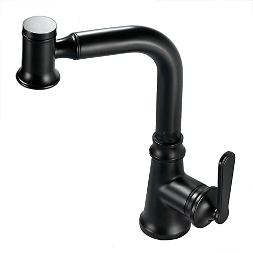 Badezimmer Wasserhahn 360 ° Rotation Küchenspüle mit 2-Mode-Ausziehen Sprühgerät, moderne Eingriff Taillierende Waschtisch Messing Heißer und kaltes Beckenmixer, mattschwarz (Gungrau) von NHYHEHMR