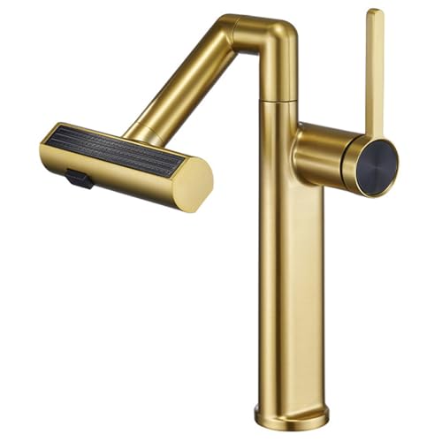 Basin Faucet 360° Rotation Bathroom Sink Faucet, Brass Vanity with Flexible Swing Arm, Single Handle Hot Cold Water Mixer Tap for Washbasin Toilet Gym Use, 4 Mode Water,Black (Gun Grey) von NHYHEHMR