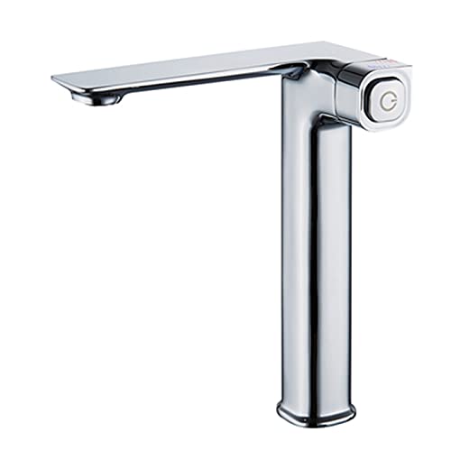 Bathroom Faucet, Temperature Memory Sink Faucet with Push Button Switch, Single Handle Hot and Cold Basin Mixer Tap, Solid Brass Creative Lavatory Vanity Faucet,Silver,Short (Gray Short) von NHYHEHMR