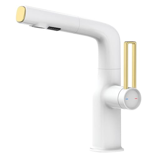Bathroom Faucet with Pull Out Sprayer, 360° Swivel Lift Basin Faucet, Brass 2 Function Vanity Sink Single Handle Mixer Taps Hot and Cold Water,Chrome (Brushed Gold) von NHYHEHMR