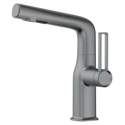 Bathroom Faucet with Pull Out Sprayer, 360° Swivel Lift Basin Faucet, Brass 2 Function Vanity Sink Single Handle Mixer Taps Hot and Cold Water,Chrome (Brushed Gold) von NHYHEHMR