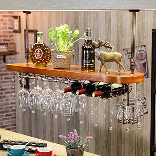 Hanging Wine Rack Weinglashalter Feste Holzweinregale Hängende Regal Weinflaschenhalter Dekor Deckenregale schwimmende Weingläser Stammware Aufbewahrung Home Bar Display Regale (Display Regale von NHYHEHMR
