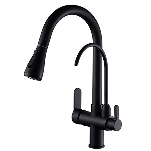 Kitchen Faucet with Drinking Filtered Water Faucet, 360° Swivel Sink 2 Function Pull Down Sprayer, Stainless Steel Cold and Hot Mixer Tap Handles,Chrome (Chrome) von NHYHEHMR